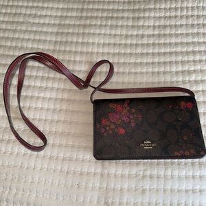 Coach Crossbody Bag with Floral Accents - Black and Red